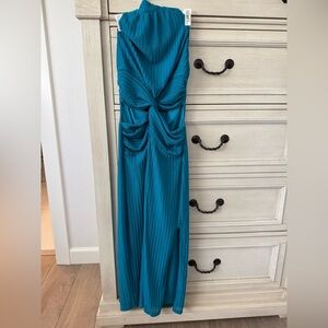 Lulu's Strapless Side Cut-Out Halter Teal Dress